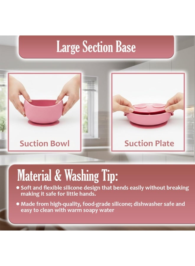 أل أيه بريشوس مجموعة سيليكون لإطعام الأطفال | مستلزمات الفطام الذاتي للأطفال تتضمن أوعية شفط وأطباق مقسمة، ومريلة قابلة للتعديل، وأدوات طعام للأطفال (ملاعق وشوك)، وكوب | أساسيات تغذية الأطفال - Image 5